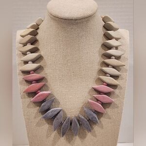 Vintage Abstract Pink Purple Tan Statement Necklace